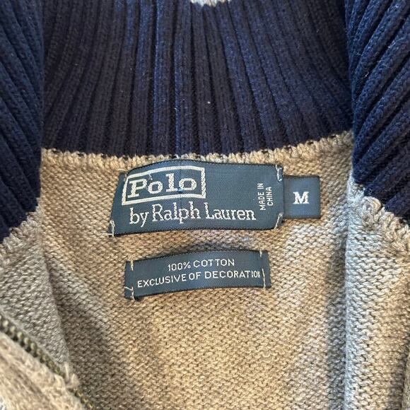 Polo Ralph Lauren Quarter Zip Cotton Sweater Gray and Navy Size Medium - Picture 6 of 11